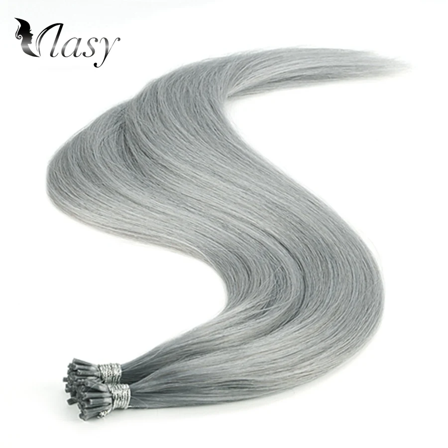 Dark Grey Vlasy 1g/s I Tip Hair Extensions Remy Fusion Stick Tip Hair Straight Double Drawn Keratin Pre Bonded Human Hair 20'' 28'' - Цвет: Dark Grey
