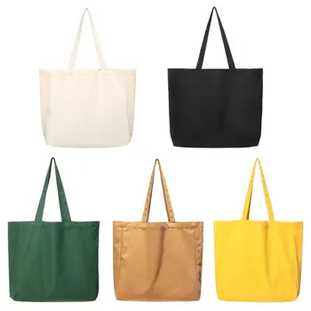 

Reusable Grocery Bag Solid Color Canvas Tote Bag Portable Shopping Handbag