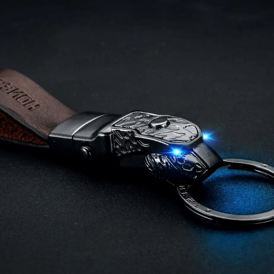 Black Nickel Honest роскошный автомобильный брелок для ключей, Креативный светодиодный брелок с надписью на заказ, мужские брелки с кожаной веревкой, Ювелирное кольцо для ключей, лучший подарок - Цвет: Black Nickel