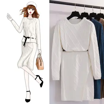 

Leisure Suit Women Knitwear New Sweater Skirt Clothes Female Autumn Outfit Two Pcs Clothing Suit Knitting Fashion