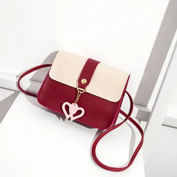 

Covered color matching hanging double heart small square bag 2020 Korean version of the new ladies mobile phone bag