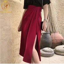 Женская длинная юбка с высокой талией SMTHMA, бордовая асимметричная женская юбка, женская весенне-летняя офисная одежда