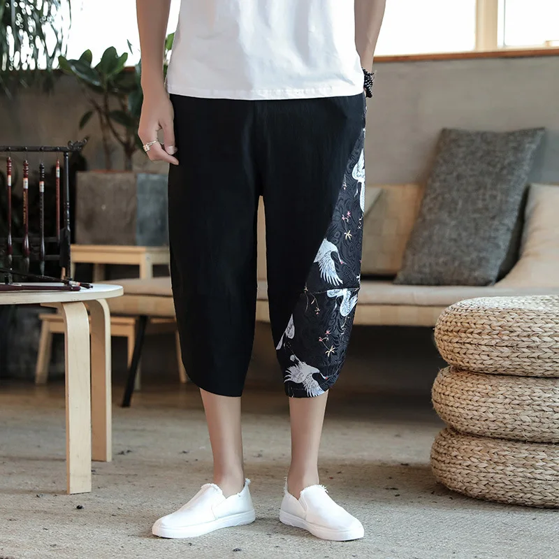 

Men loose crotch cross Casual Baggy Cotton Linen pants Wide legged Bloomers Pocket Lounge Harem Pants Summer Chinese Style