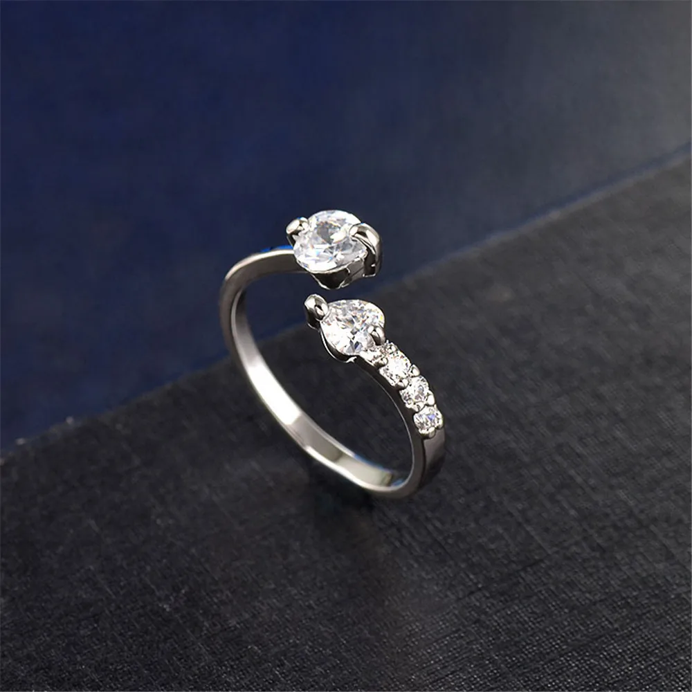 

Fashion New Cute Style Open Ring Sweet Love Heart-shaped Zircon Ring Japan and South Korea Style All-match Ladies Jewelry Gift