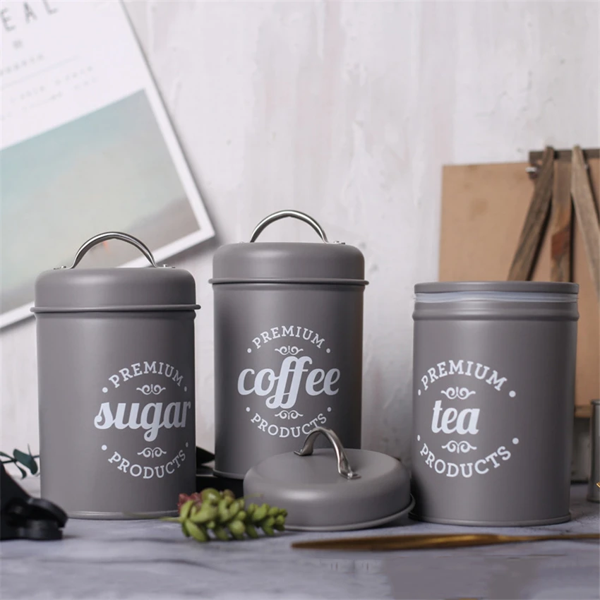 

Metal Seal Jar Storage Tank Cover Steel Kitchen Storage Bottle Case Home Coffee Sugar Tea Candy Food Container Storage Box