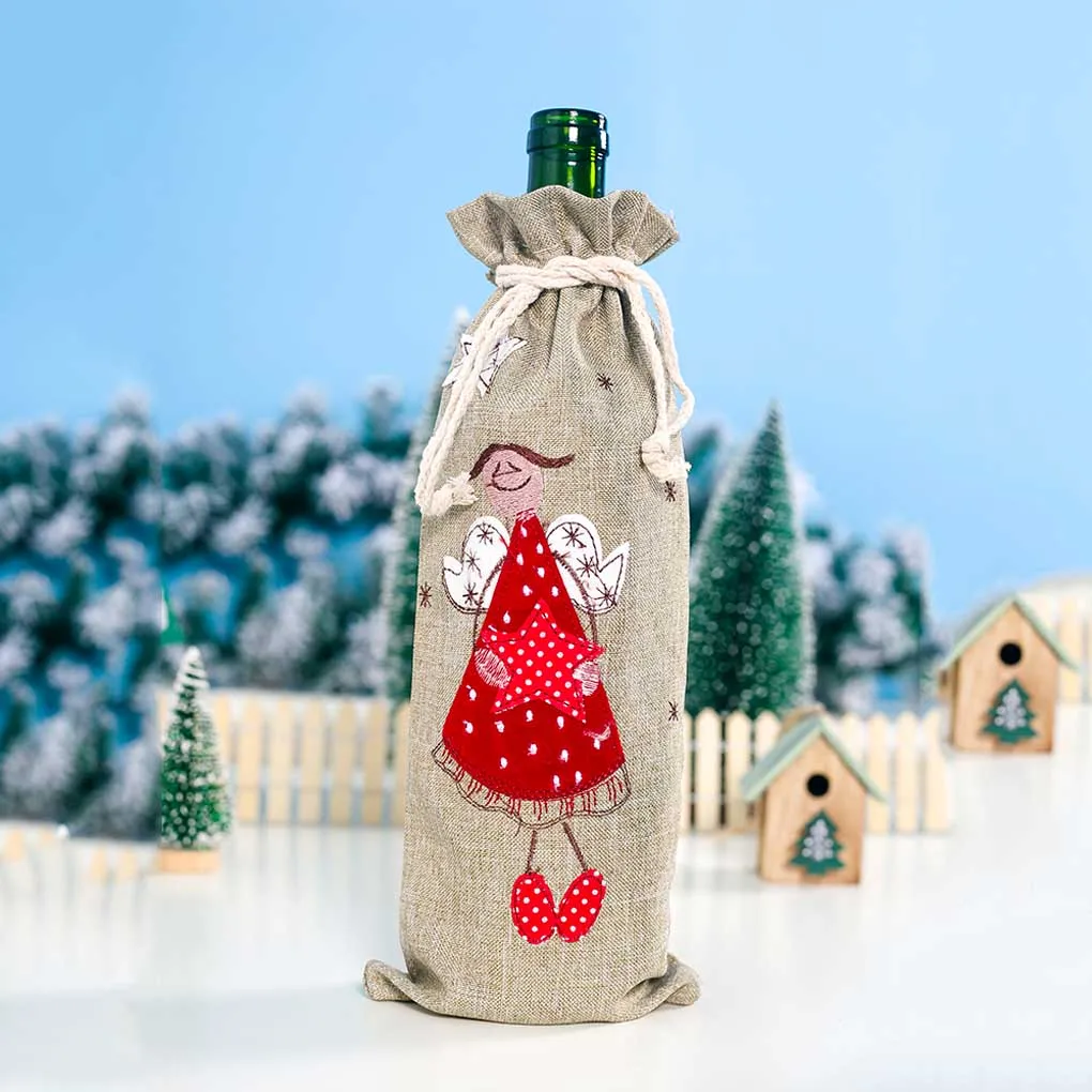 Санта Клаус угол бутылки вина мешок шнурок Рождество шампанское крышка льняная ткань Рождество украшения подарочная упаковка мешок