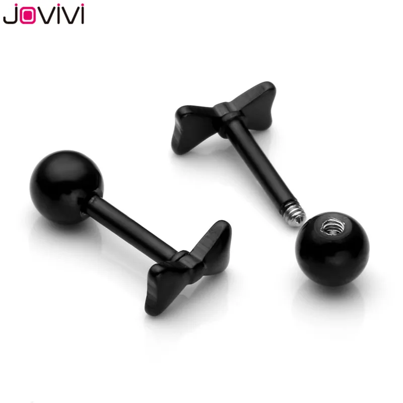 Jovivi 16G серьги-гвоздики из нержавеющей стали с бантом спиральный для хряща Бар пирсинг для пупка штанга серьги для пирсинга