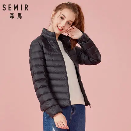 black SEMIR зимняя куртка, Женская хлопковая короткая куртка, новинка, пуховик с капюшоном, теплое осеннее приталенное пальто, женские повседневные топы - Цвет: black