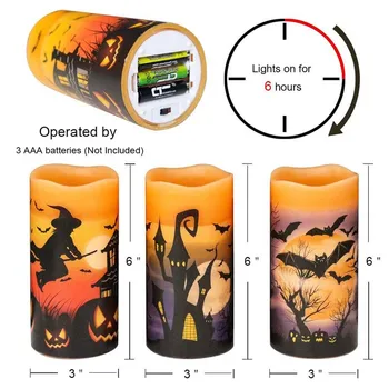 

3pcs Real Wax LED Pillar Candles Warm Light Flameless Flickering Candles Battery Operated Halloween Decor Candles for Kids