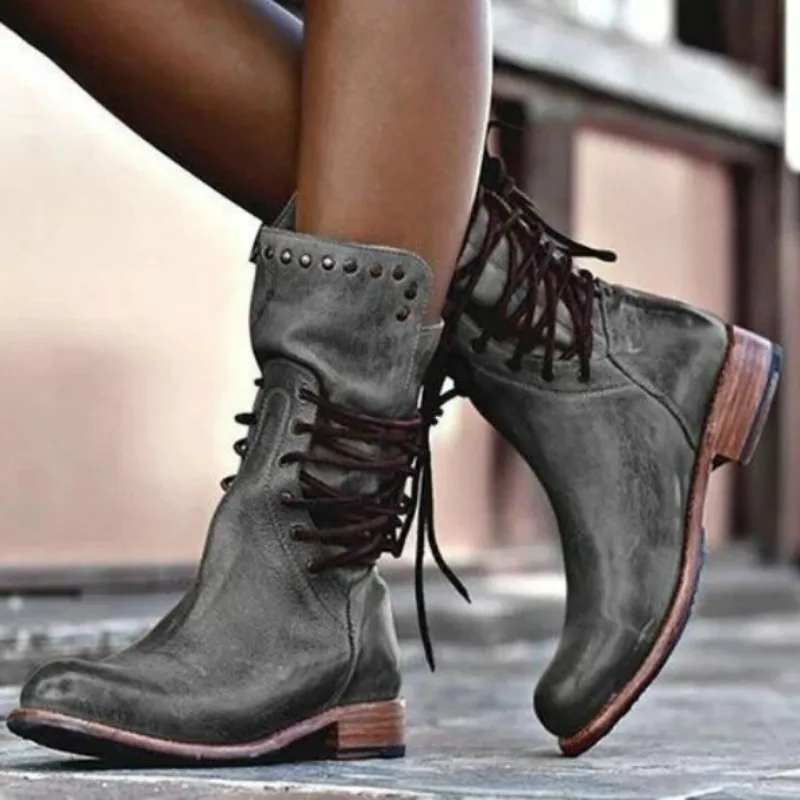 Женские ботинки обувь с острым носком на высоком каблуке однотонные ботинки с перекрестной шнуровкой в стиле ретро, г. Винтажные ботинки с заклепками g699 - Цвет: gray