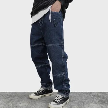 

Jeans Cartoon Embroidery Denim Pant Men Baggy Advanced Solid Color Retro Hip Hop Style Cozy High Street Casual Jeans