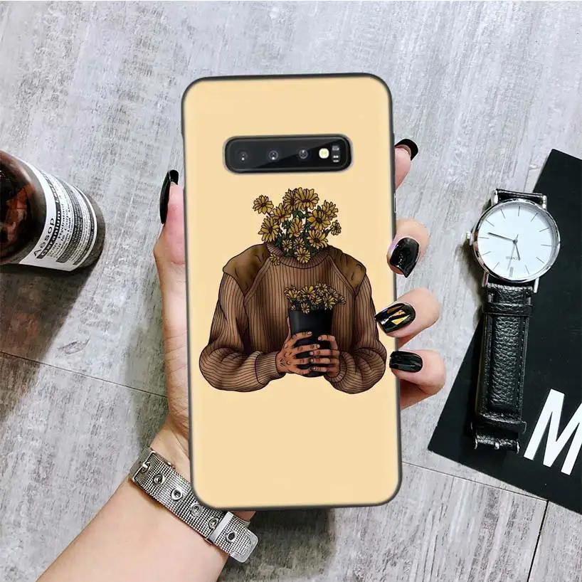 Эстетика Подсолнух Новинка черный чехол для телефона samsung Galaxy S10+ Plus Lite Note 10 9 8 S9 S8 J4 J6+ Plus S7 S6 Edge