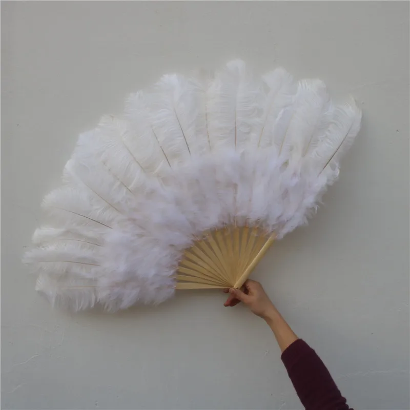 

15 Bones High Quality Oversized White Ostrich Feathers Fan Dancing From Halloween Decoration Jewelery Feather Fan