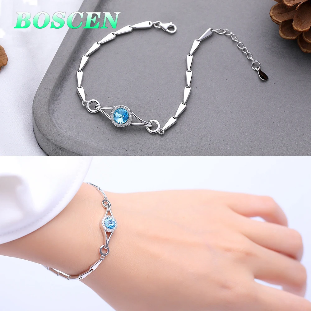 BOSCEN 925 пробы Серебряный браслет для женщин и девочек подарок на день рождения украшенный кристаллами Swarovski