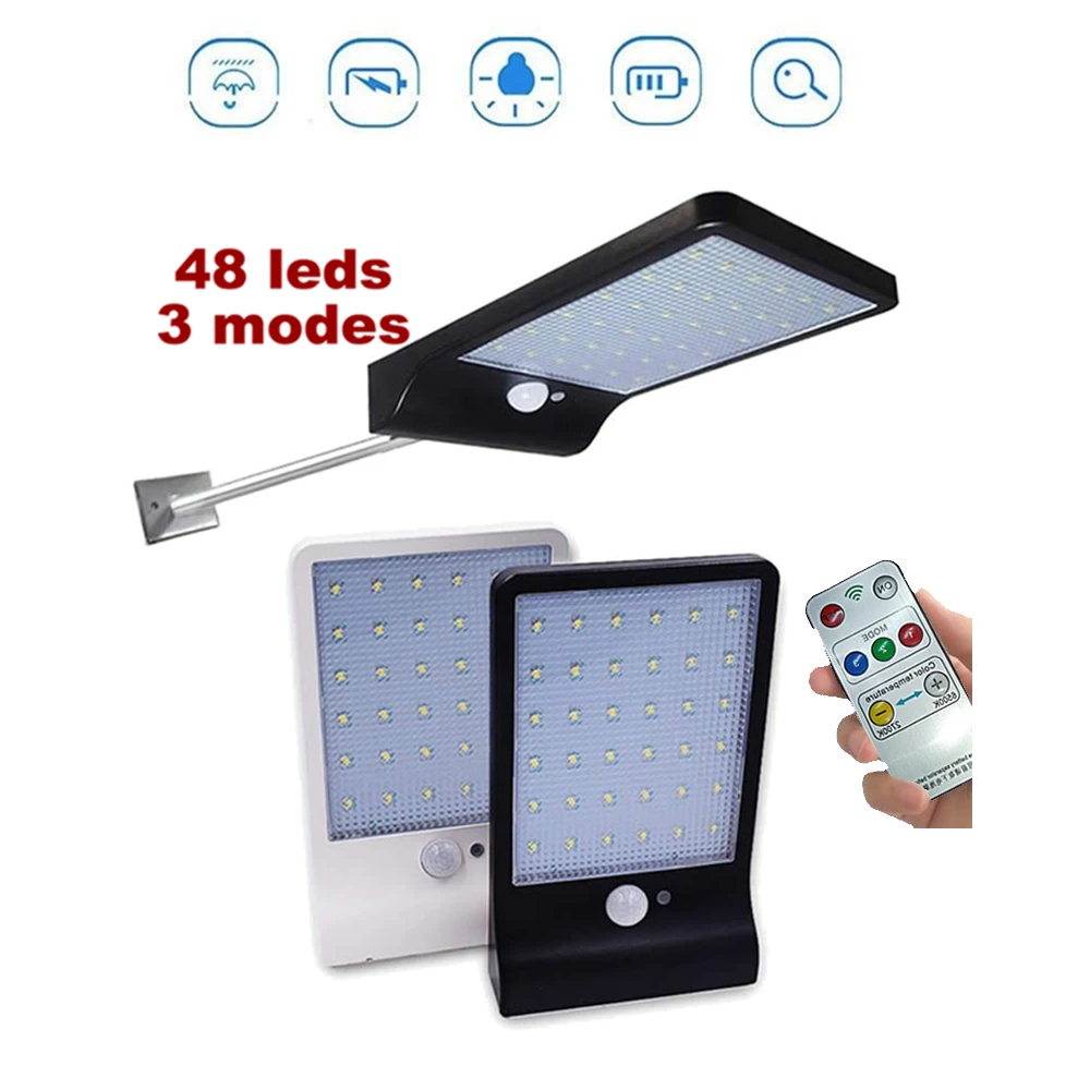

48 LED Waterproof Solar Powered PIR Motion Sensor LED Solar Light Outdoor Garden Light Emergency Security Wall Lamp remote garde