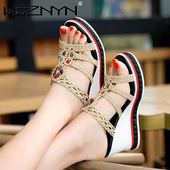

Women Slippers NEW Platform Wedge Peep Toe Casual Bling Color Mixing Slide Outdoor Beach Female Ladies Shoes Zapatos De Mujer