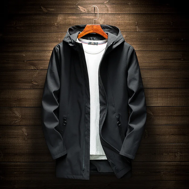 KH Spring Autumn New Arrival Men's Jacket Coat Mens Casual Hooded Long Windbreaker Male Outerwear Jaquet Plus Size M~4XL | Мужская