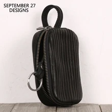 Женская сумка для ключей из натуральной кожи, большая вместительность, брелок для ключей, мужской кошелек для ключей от машины, повседневный чехол для ключей на молнии, кошелек для монет из воловьей кожи