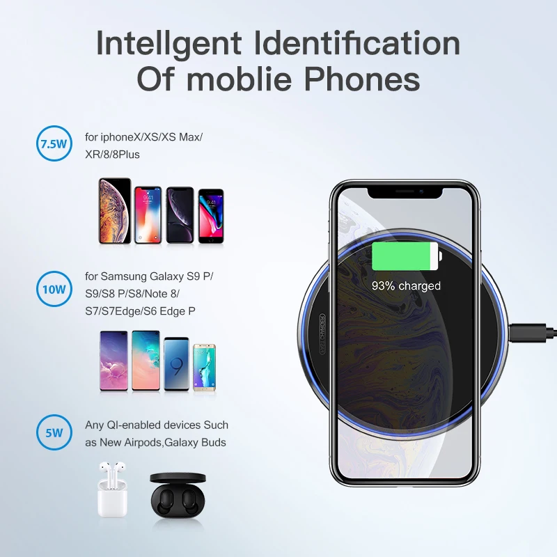 KUULAA 10 W Qi Беспроводное зарядное устройство для iPhone X/XS Max XR 8 зеркальное samsung S9 S10 + Note