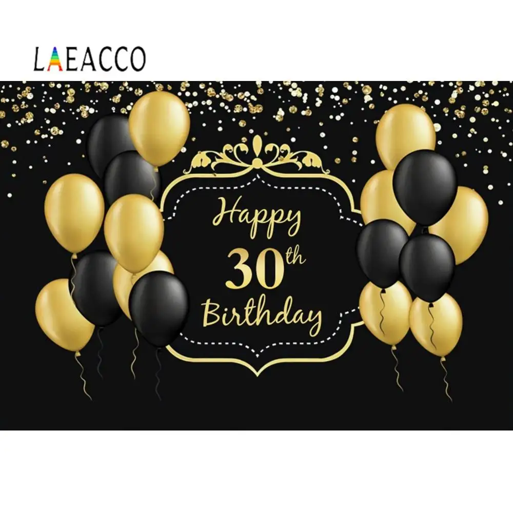 Laeacco Happy 30th 40th Birthday черный золотой воздушные шары фото фоны фотографические декор