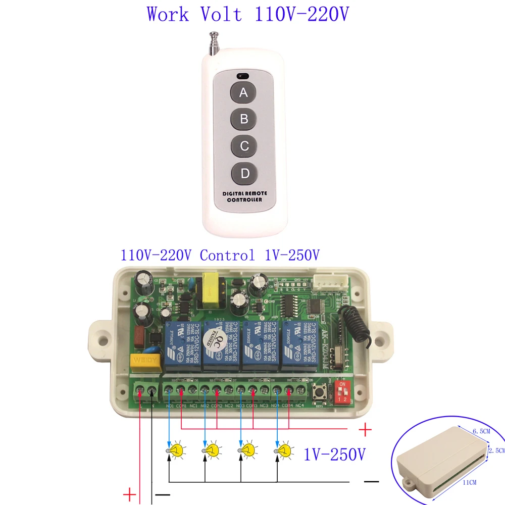 220V реле 4-канальный беспроводной 85 V-220 V 10A 4 CH RF беспроводной светодиодный светильник с дистанционным управлением переключатель системы приемник 315/433MHz