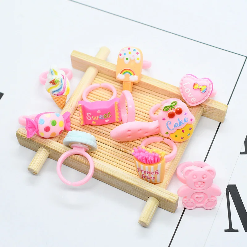 Cute Kids Rings Candy Color Korea kawaii Cartoon Cake Dessert Rings 20pcs/lot Children Girls Jewelry Gifts For Child ring set finger ring adjustable rings