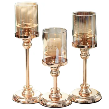 

Glass Candlestick Crystal Nordic Household Aromatherapy Candle Stand Holder Set Romantic Retro-American Dining Table Decor FC161