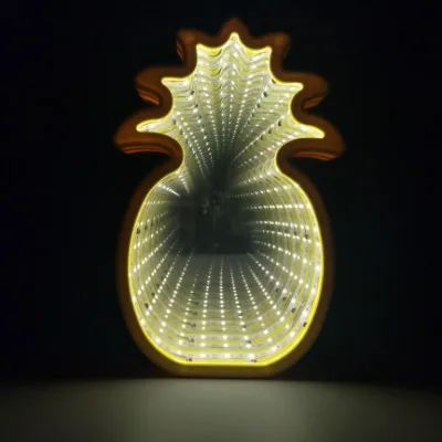 Единорог Сердце Звезда Зеркало туннель ночник AA батарея питание бесконечный туннельный эффект домашний Декор светодиодный ночник - Испускаемый цвет: Pineapple Yellow