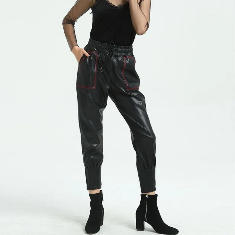 Mode Vrouwen Elastische Taille Joggers Hoge Kwaliteit Pu Lederen Broek Hight Taille Vriendje Stijl Harembroek Casual Broek Vrouwelijke Mode Vrouwen Elastische Taille Joggers Hoge Kwaliteit Pu Lederen Broek Hight Taille Vriendje Stijl Harembroek Casual Broek Vrouwelijke