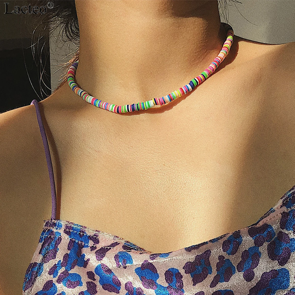 

Lacteo Korean Colorful Soft pottery Choker Necklaces for Women Statement Romantic Short Chain Collar Necklace Female Jewelry