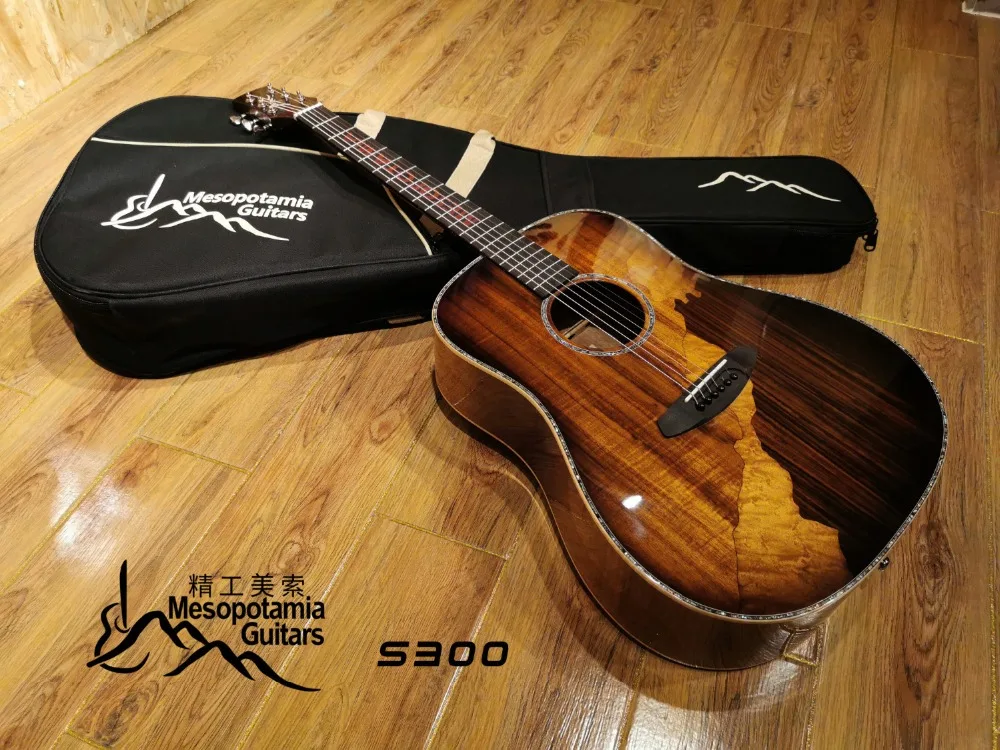 Mesopotamia S300 твердая ель Топ Акустическая гитара, Abalone связывание, 41 дюймов Тигр Пламя красного дерева корпус гитары