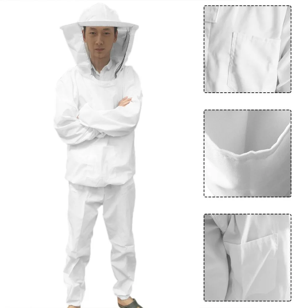 

Beekeeping Protective Equipment Veil Bee Keeping FULL BODY Suit Hat Smock S-XXL White Cotton Beekeeping Jacket
