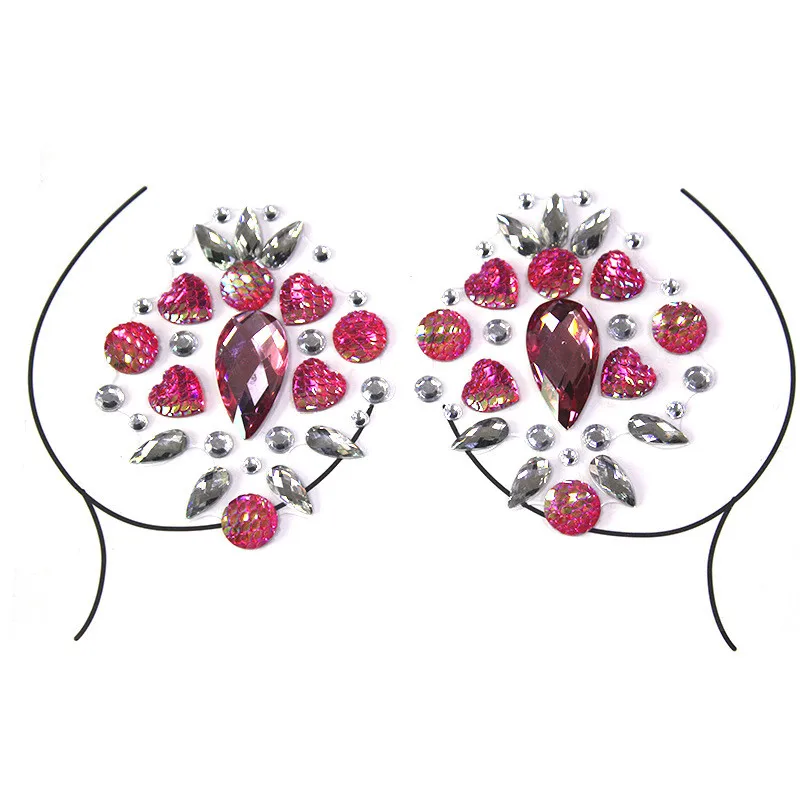 Наклейки на грудь с узором в виде сердечек цветные стразы наклейки для женщин