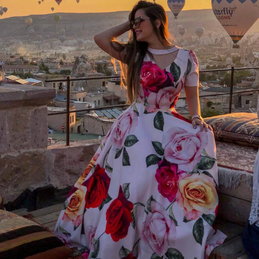 

Dress Instagram Robes Quality Loose 2020 Print Fashion Short Sleeves Temperament Designer Europe and America Women's Clothing