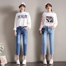 Женские джинсы Лето Осень Модные Винтажные высококачественные рваные джинсовые брюки с высокой талией брюки размера плюс