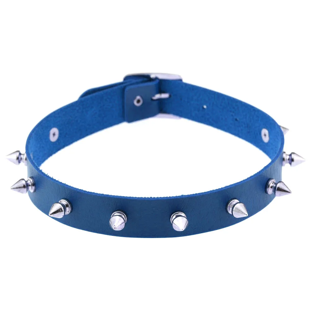 2021 Fashion Punk Blue Leather Choker Necklace Multilayer Heart Round Chocker Sexy Collar E Girl Women Necklace Gothic Jewelry 