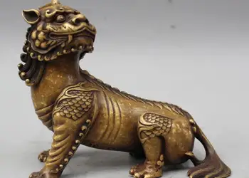 

zm 6" Old China Chinese Folk Pure Bronze Unicorn Beast Pi Xiu Animal Statue
