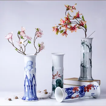 

Jingdezhen Ceramic Large Rich Bamboo Straight Vase Fine and smooth Hydroponic plant Home craft decoration WSHYUFEI