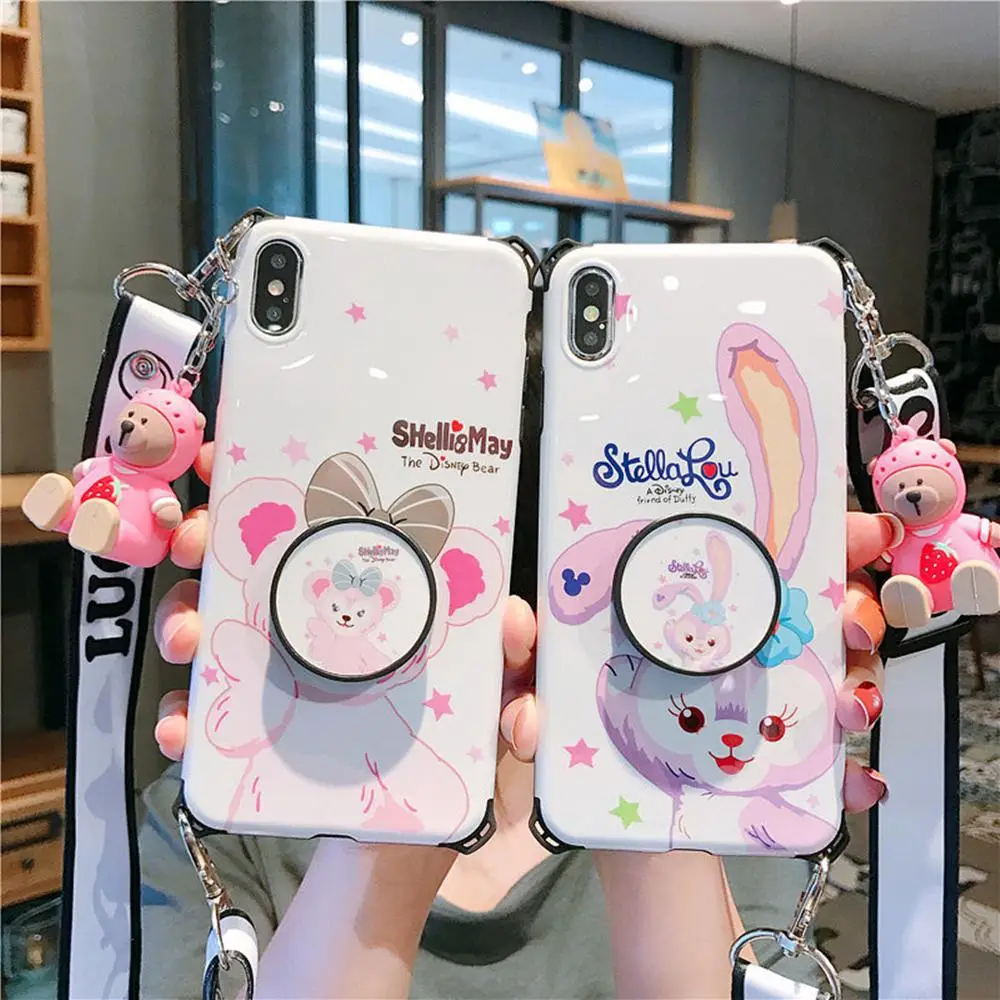 

Japan Duffy bear ballet rabbit 3D multi-function doll bracket + lanyard silicone cover for iphone MAX XS XR 7 8plus X phone case