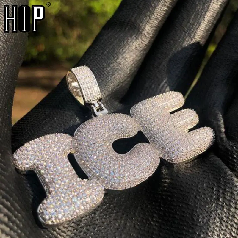 Hip Hop Custom Name Zircon Iced Out Bubble Letters Chain Pendants&Necklaces For Men Jewelry With Gold   Cuban Tennis Chain