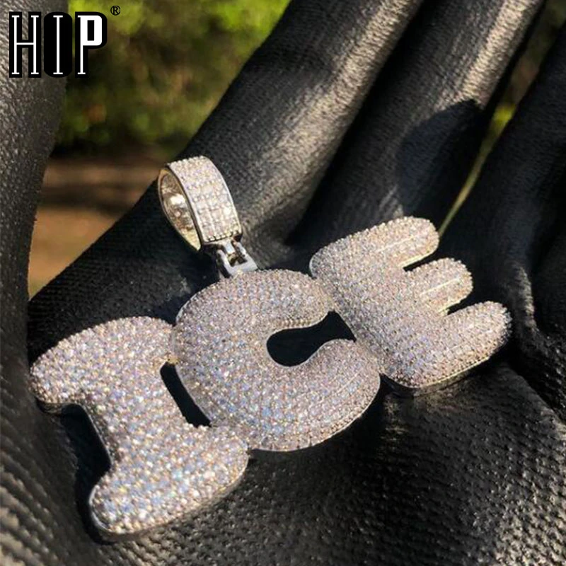 Hip Hop Custom Name Zircon Iced Out Bubble Letters Chain Pendants