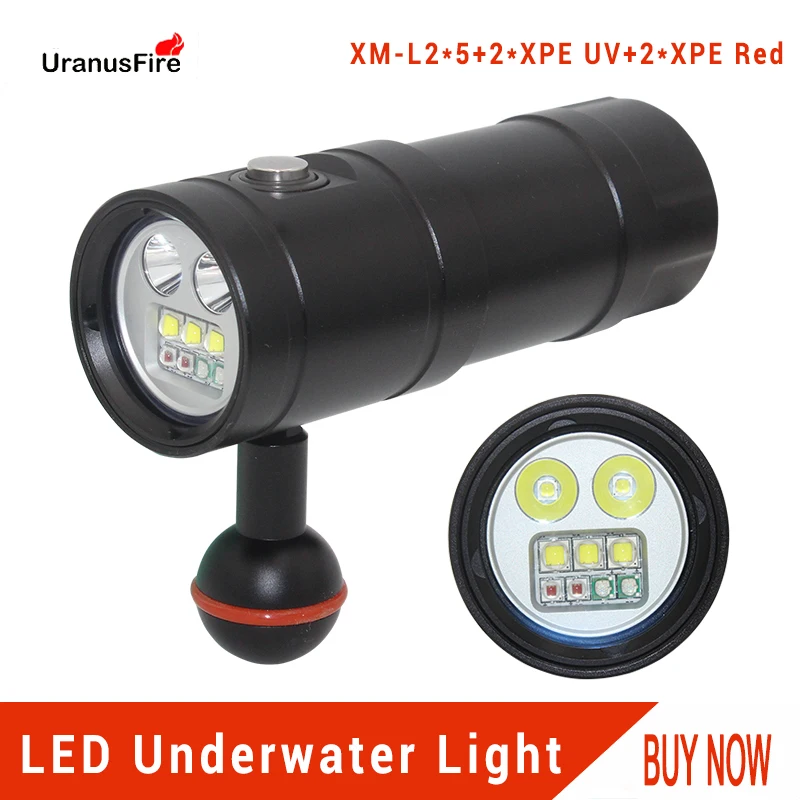 

Underwater Video Light LED Diving Flashlight Tactical Torch 32650 waterproof 100M 9* led XM L2 XPE UV RED scuba dive light