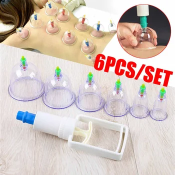 

6pcs Chinese Medical Vacuum Back Body Cupping Therapy Cups Massage Relaxation Healthy Anti Cellulite Massager+Suction Pump