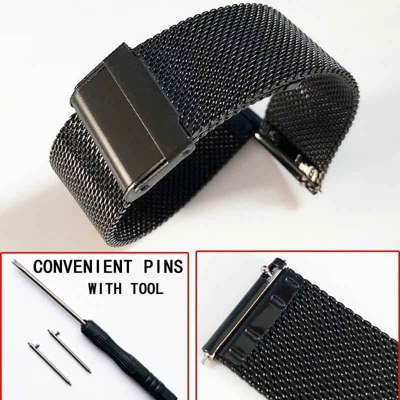 Bracelet Montre Intelligente 22 Mm - Boucle Milanaise Noire, Neuf Sans étiquette
