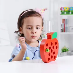 Juguete de roscado para bebé, rompecabezas Manual de madera DIY, juguete para comer manzana, juguetes de tablero de madera para educación temprana