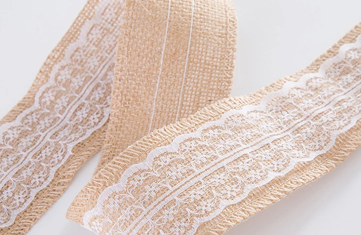 Lace Embroidered Ribbon Jute Burlap Rolls Hessian Lace Ribbon Roll Trim Edge Rope Rustic DIY Wedding Party Decoration Supplies
