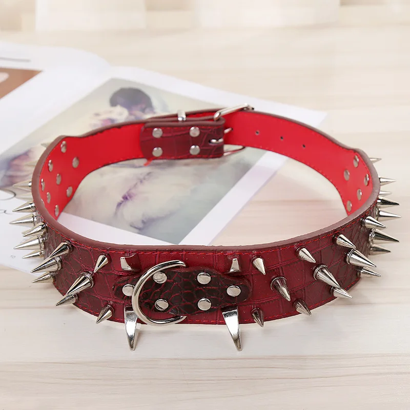 Красный New Leather Collar Dog Collar Rivet Thorn Adjustable Collar Pet Supplies Dropshipping - Цвет: Красный