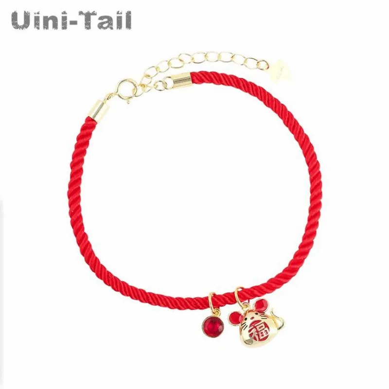 Браслет Uini-Tail серебро 925 пробы Милая Красная веревочка в виде маленькой мышки