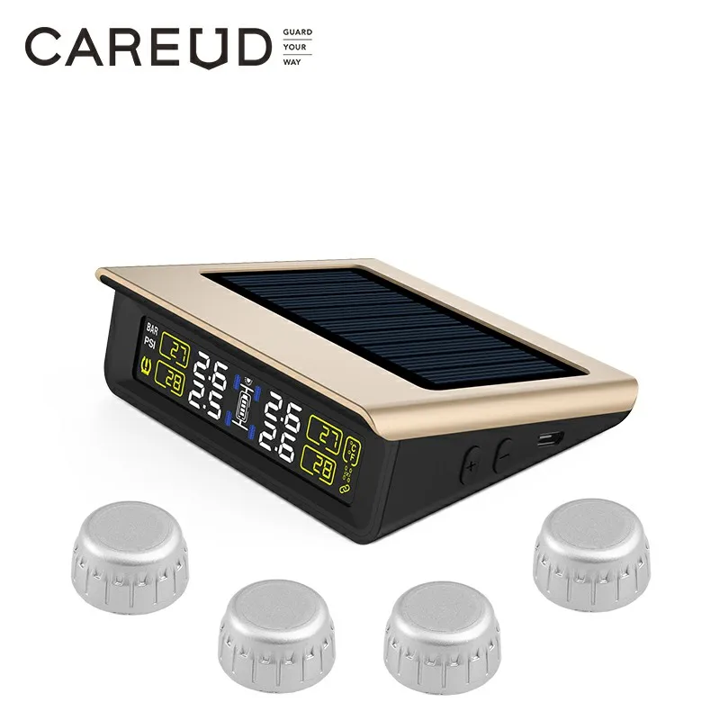 TPMS Tyre Pressure Monitoring System Solar Power LCD Display with 4 Internal/External Sensor Replaceable Battery PSI/BAR Mode car tire pressure monitor car tire pressure sensor