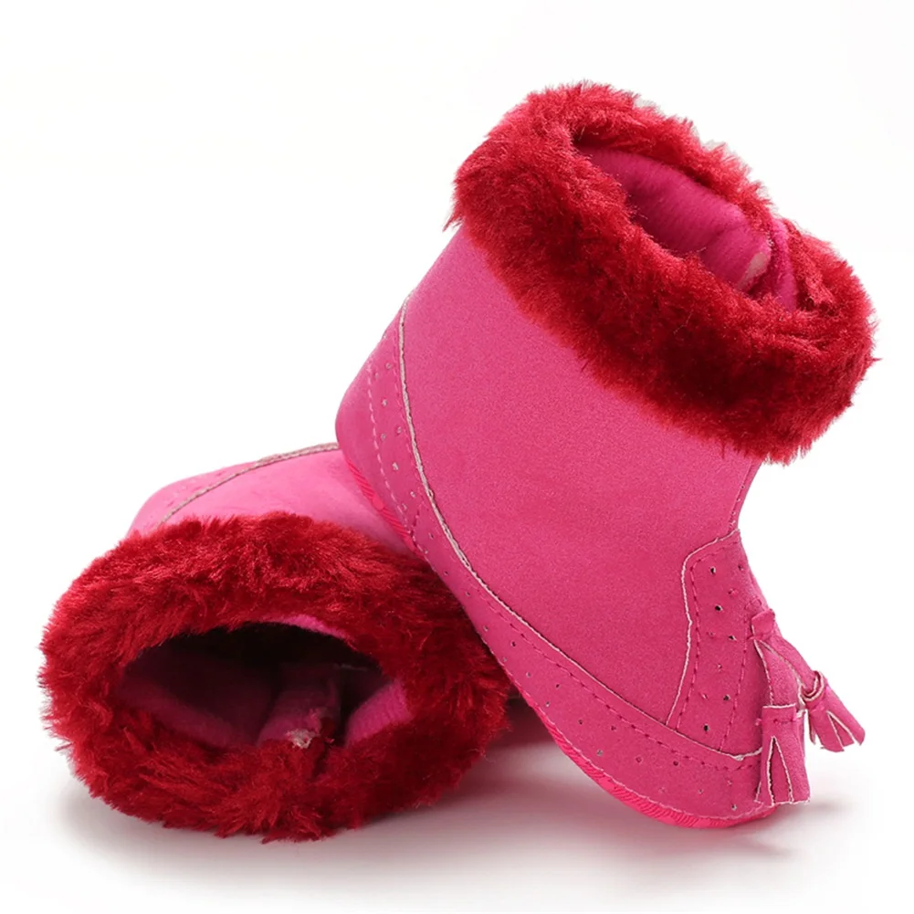 Ботинки для новорожденных девочек; зимние Хлопковые вязаные флисовые зимние ботинки для маленьких девочек; теплая мягкая обувь на меху для кроватки